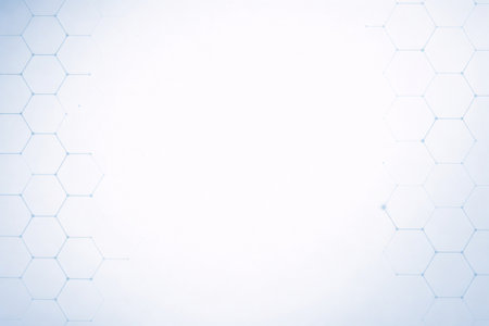 Abstract science and medical background with hexagons and molecules. Copy space.の写真素材