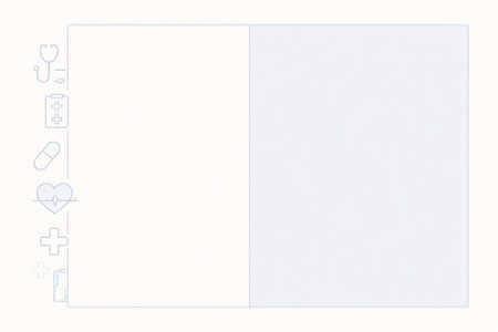 Blank sheet of paper with medical icons on the white background.の写真素材