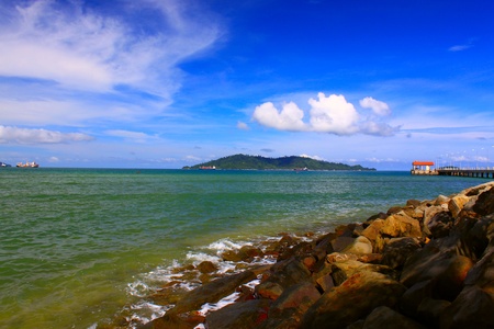 Sea view from marine jetty at University Malaysia Sabahの写真素材