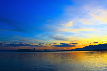 Seascape of early morning at Tanjung Lipat Likasの写真素材