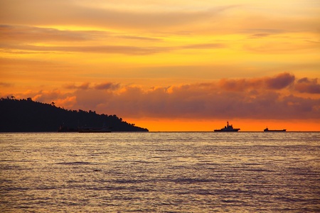 Panoramic view of sunset at Tanjung Lipat, Kota Kinabalu, Sabah, Malaysiaの写真素材