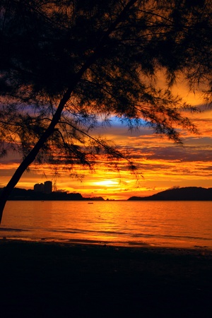 Panoramic view of sunset at Tanjung Lipat, Kota Kinabalu, Sabah, Malaysiaの写真素材