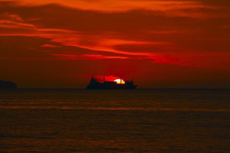 Sunset view at Marine Jetty UMS, Kota Kinabalu, Sabah, Malaysiaの写真素材
