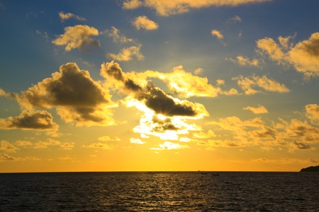 Sunset view at Tanjung Arhu Beach, Kota Kinabalu, Sabah, Malaysiaの写真素材