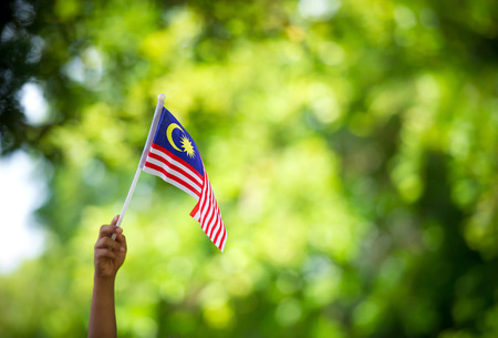 Hand waving flag of malaysia during independence day.の写真素材