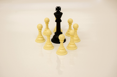 close up chess pieces on white background