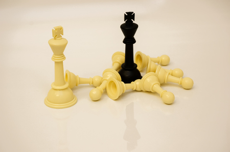 close up chess pieces on white backgroundの写真素材