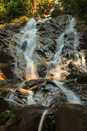 waterfalls found in tropical rainforest in Malaysia