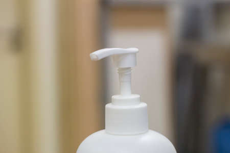 closeup view of a hand sanitizer to kill germs and reduce bacteria. Contains ethanol, Glycerin...