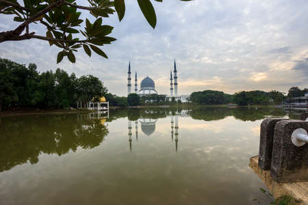 Beautiful landscape of a mosque in Shah Alam Selangor at dawnの写真素材