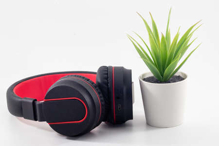 conceptual image of a earphone isolated on white backgroundの写真素材