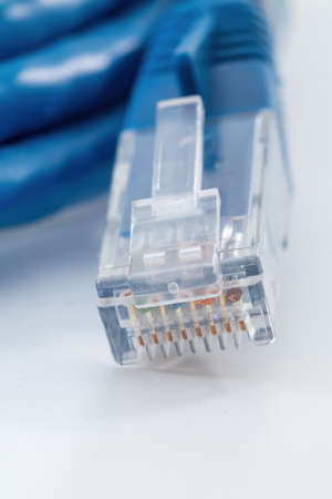 closeup shot of a lan cable isolated on white background