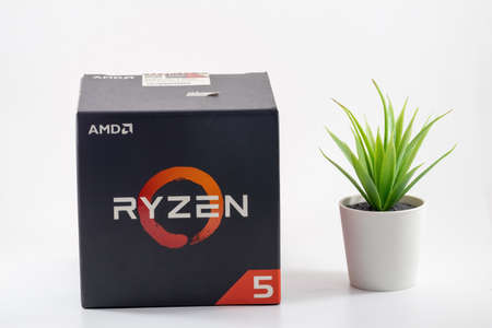 sungai buloh, selangor, malaysia - may circa, 2021 : closeup view of a amd ryzen processor cpu...