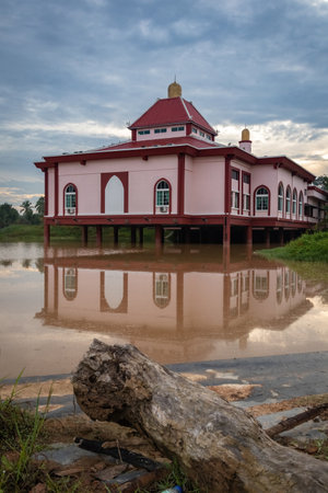 beautiful architecture of floating mosque at malacca, malaysiaの写真素材