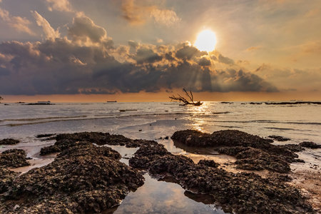 beautiful scenery of seascape during sunrise in malaysiaの写真素材