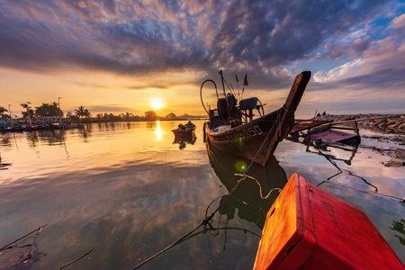 beautiful scenery of seascape during sunrise in malaysiaの写真素材