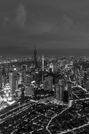 A breathtaking aerial perspective of Kuala Lumpur's cityscape, capturing the city's vibrant energy at dusk.の写真素材