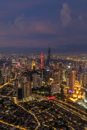 A breathtaking aerial perspective of Kuala Lumpur's cityscape, capturing the city's vibrant energy at dusk.の写真素材
