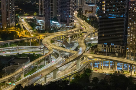 Aerial view of the expressway. Architecture and urban planning of the capital.