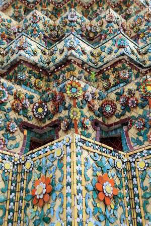 The fragment of the decoration of the wall in the temple. Bangkok, Thailand.の写真素材