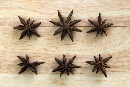Six stars of anise on the rows.の写真素材