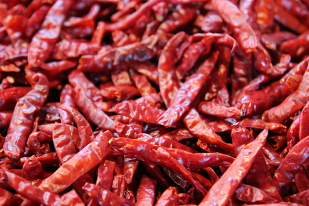 Travel to Bangkok, Thailand. The red chili peppers on the market.の写真素材