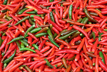 Travel to Bangkok, Thailand. The red and green chili peppers on the market.の写真素材