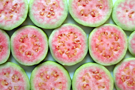 Ripe and fresh guava close up for background.の写真素材