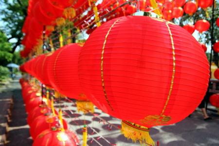 Travel to Bangkok, Thailand. A lot of beautiful red chinese lanterns.の写真素材