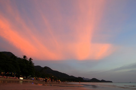 Travel to island Koh Chang, Thailand. The colorful sunset on the beach.の写真素材