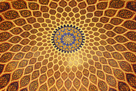 The bronze and blue ceiling in Arabic style. Dubai, UAE.の写真素材