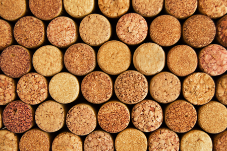 Background from textured wine corks closeup, top view.の写真素材