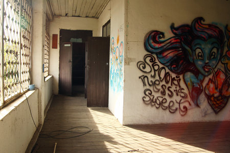 Chiang Mai, Thailand - December 25, 2017: View on the prison blocks in abandoned women prison.のeditorial素材