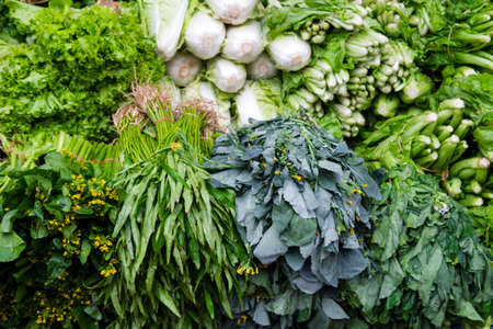 Fresh vegetables on the street market. Traditional local morning market in Luang Prabang, Laos.の写真素材