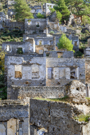 Ancient Greek broken city Kayakoy near to Oludeniz, Turkey.の写真素材