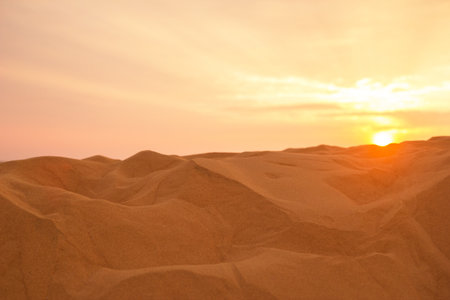 Desert Landscape at Sunset. Golden Dunes, Perfect for Travel. Mui Ne, Vietnam, Red Dunes.の写真素材