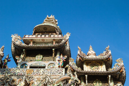Unique Architecture of Linh Phuoc Pagoda in Da Lat. Cultural Gem of Vietnam With Blue Sky.の写真素材