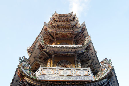 Detailed View of Linh Phuoc Pagoda with Intricate Designs and Architectural Marvels. Dalat, Vietnam.の写真素材