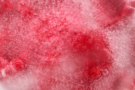Abstract Frozen Red. Captivating Blend of Color and Ice Crystals for Creative Use.