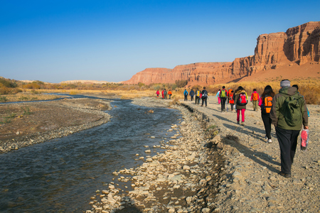 Hikers in the valleyのeditorial素材