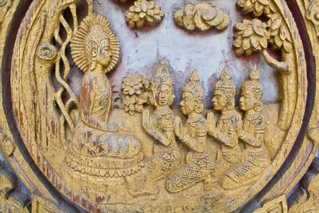 wood carving decorated at windows of the temple, Kanchanaburi,Thailand のeditorial素材