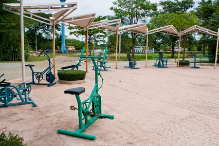 Exercise equipment in public park, Kanchanaburi,Thailand の写真素材