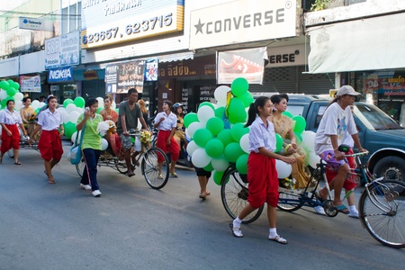 BANGKOK, THAILAND - August 24 : Students perform for sports day at Kanchananukroh School August 24, 2010 in Kanchanaburi. のeditorial素材