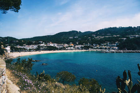 Landscape of the beach of a seaside village in Costa Bravaの写真素材