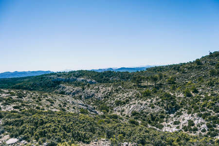view from the top of a mountain in catalonia. Photograph with space for textの写真素材