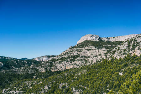 view from the top of a mountain in catalonia. Photograph with space for textの写真素材