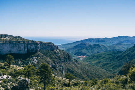 view from the top of a mountain in catalonia. Photograph with space for textの写真素材