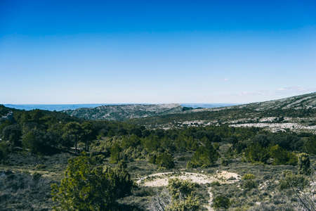 view from the top of a mountain in catalonia. Photograph with space for textの写真素材