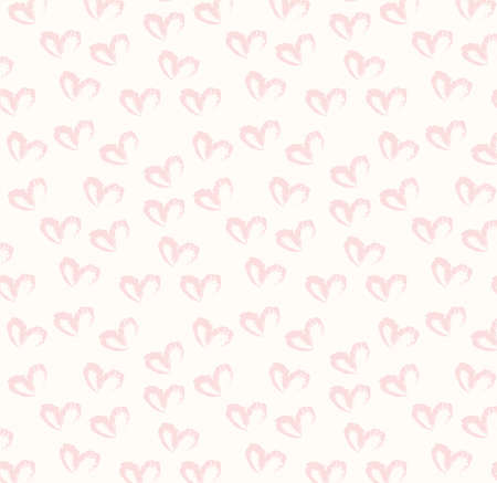 Seamless pattern of hand drawn simple hearts in pastel red color on beige and neutral backgroundの写真素材