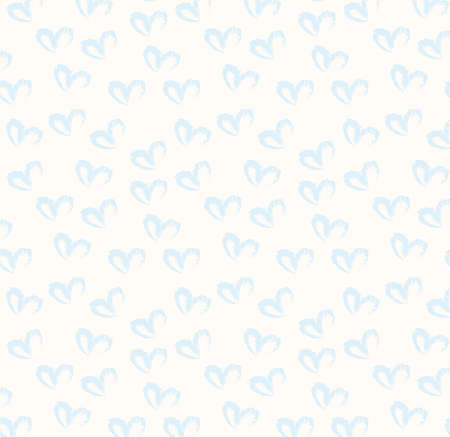 Seamless pattern of hand drawn simple hearts in pastel blue color on beige and neutral backgroundの写真素材
